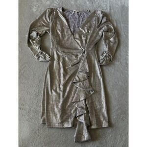 Skies Are‎ Blue Women's Size Medium Metallic Ruffled Mini Wrap Dress